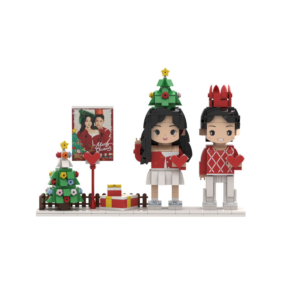 [RoundMe]Christmas Brick Figures Full Body Customizable 2 People Photo Frame Custom Cute Brick Figures Universal Interlocking Plastic Toy Secret Couple Gift of Christmas