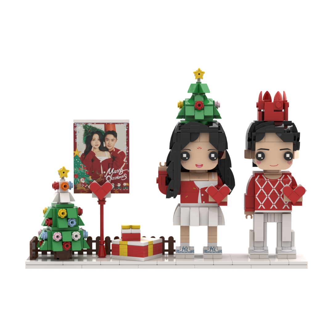 [SquareMe]Christmas Brick Figures Full Body Customizable 2 People Photo Frame Custom Cute Brick Figures Universal Interlocking Plastic Toy Secret Couple Gift of Christmas