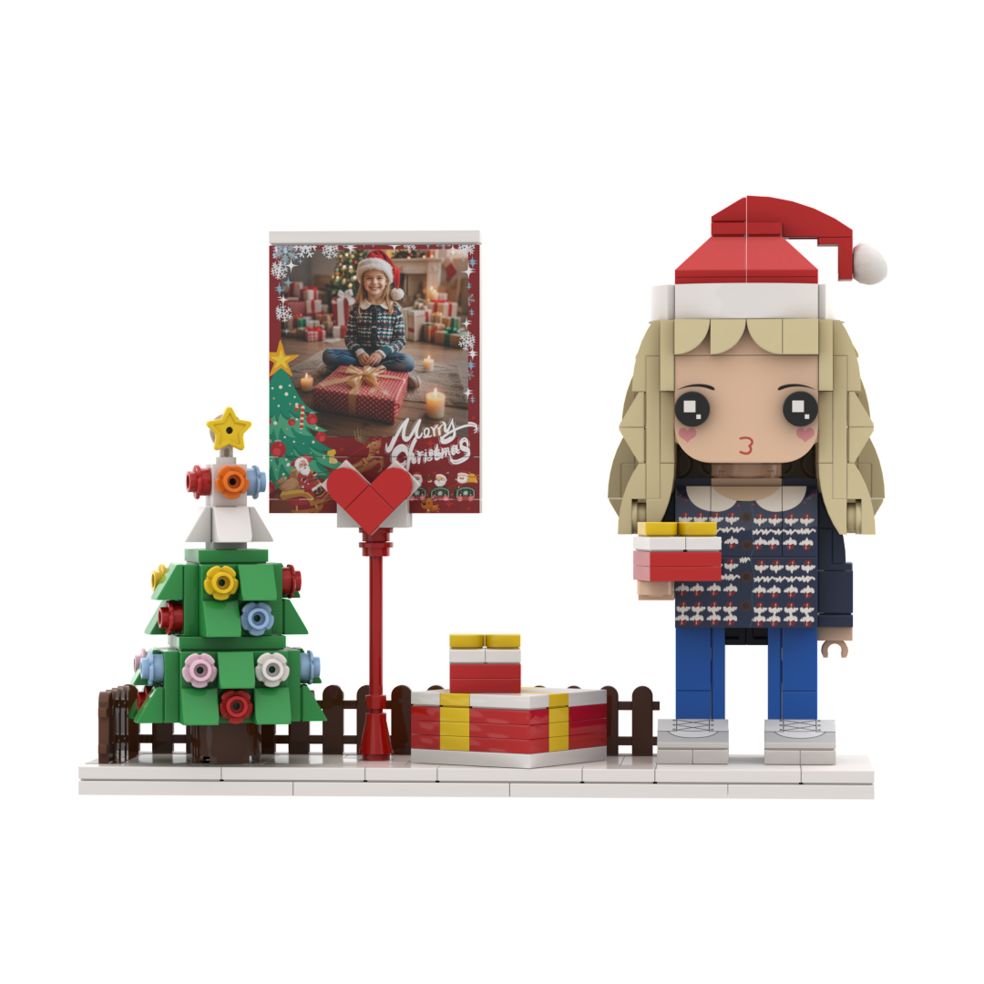 [SquareMe]Christmas Brick Figures Full Body Custom 1 Person Cute Face Brick Figures with Frame Small Particle Block Toy