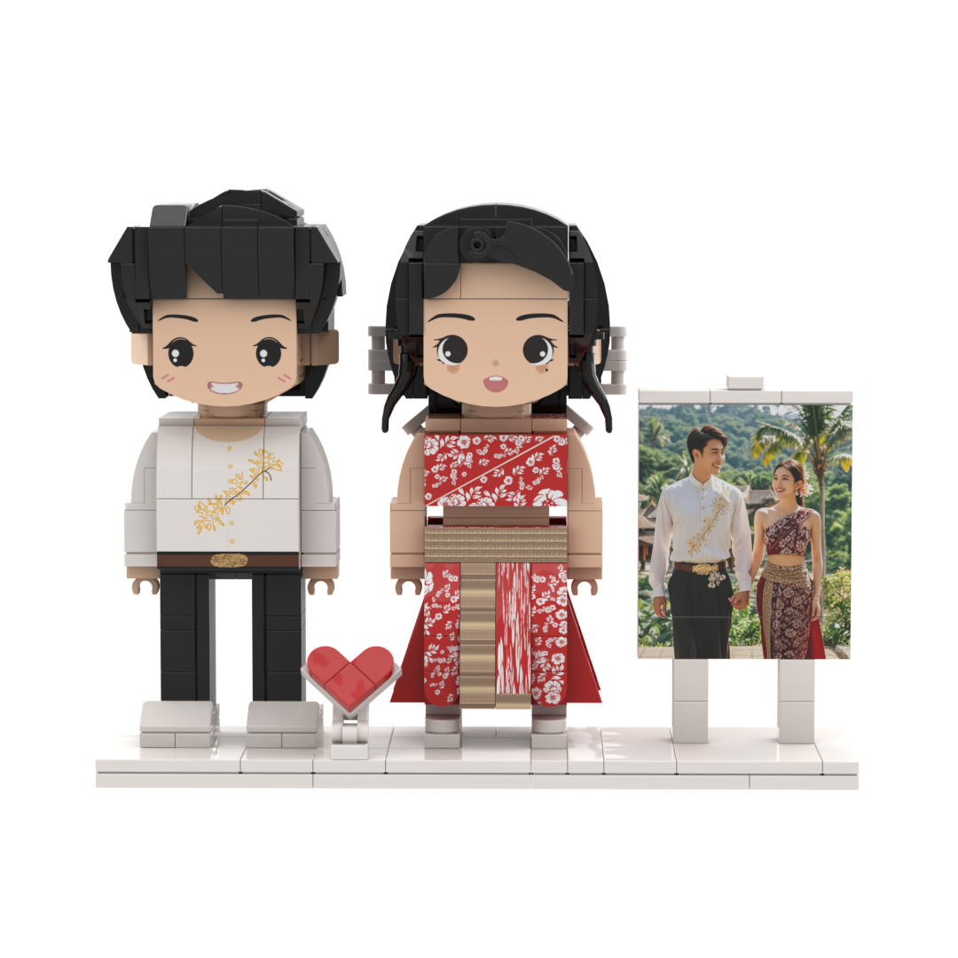 [RoundMe]Full Body Customizable 2 People Photo Frame Custom Cute Brick Figures Universal Interlocking Plastic Toy Gifts for Spouse