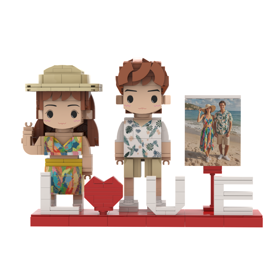 [RoundMe]Customizable Fully Body 2 People Brick Figure Gift For Couples On Valentine's Day Cute Face Small Particle Block Gift For Lovers