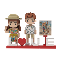 [RoundMe]Customizable Fully Body 2 People Brick Figure Gift For Couples On Valentine's Day Cute Face Small Particle Block Gift For Lovers